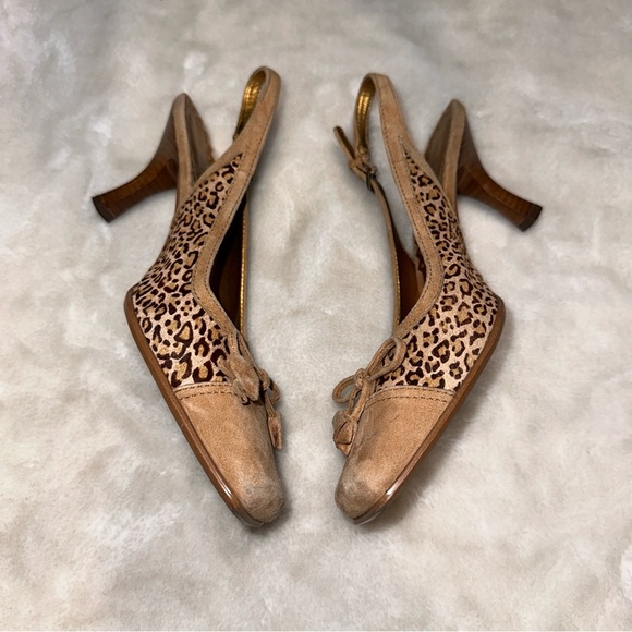 Vintage Franco Sarto Suede & Cow Hair Leopard Kitten Heels Size 6.5 - Picture 5 of 14